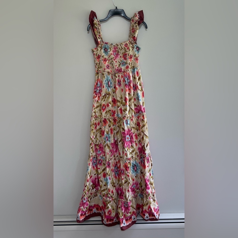 House of Harlow 1960 ZOEY Floral Flutter Sleeve Smocked Top Tiered Midi Dress, M - Picture 2 of 10